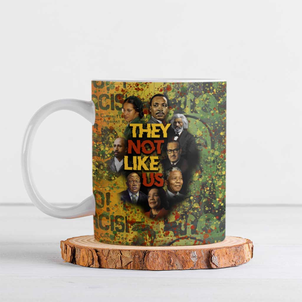 Black History Portrait Collage Ceramic Mug Africa Empowering They Not Like Us Quote in Grunge Paint - African Pride