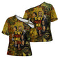 Black History Portrait Collage Cross Shoulder Shirt Africa Empowering They Not Like Us Quote in Grunge Paint - African Pride