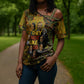 Black History Portrait Collage Cross Shoulder Shirt Africa Empowering They Not Like Us Quote in Grunge Paint - African Pride