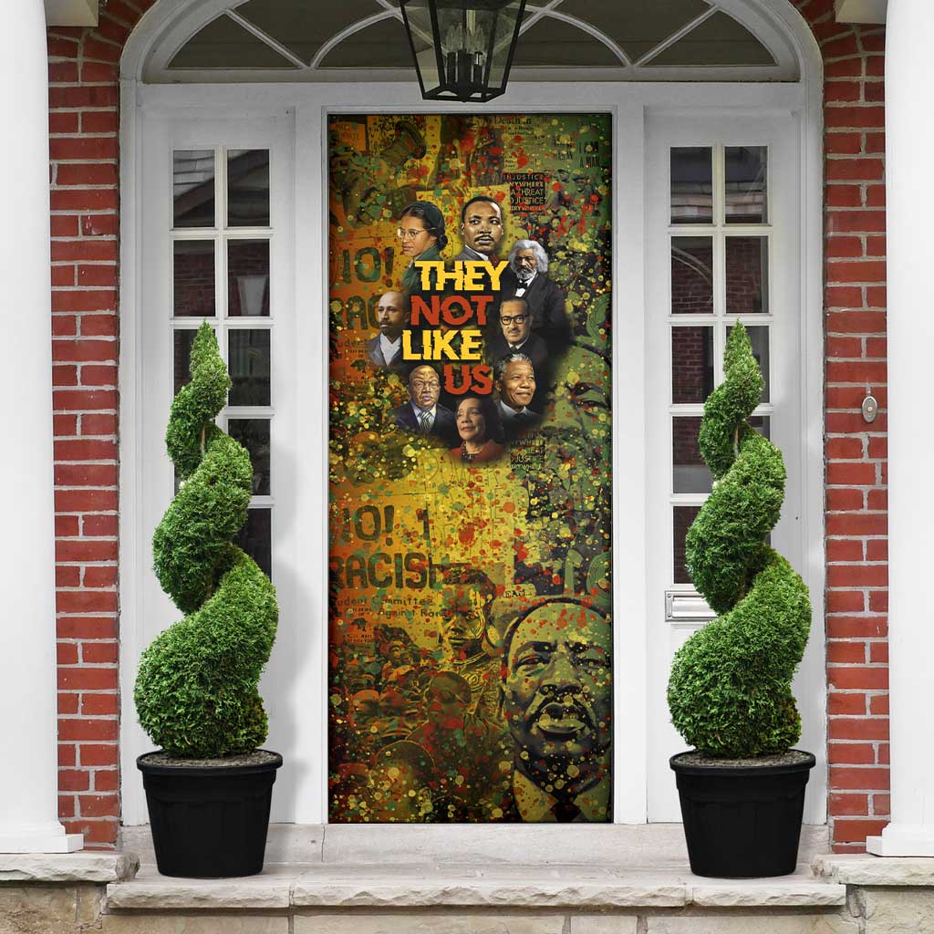 Black History Portrait Collage Door Cover Africa Empowering They Not Like Us Quote in Grunge Paint - African Pride