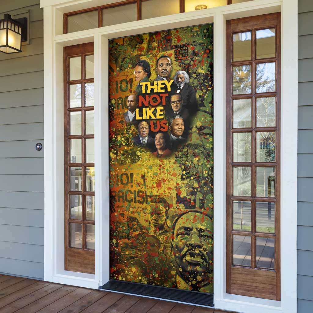 Black History Portrait Collage Door Cover Africa Empowering They Not Like Us Quote in Grunge Paint - African Pride