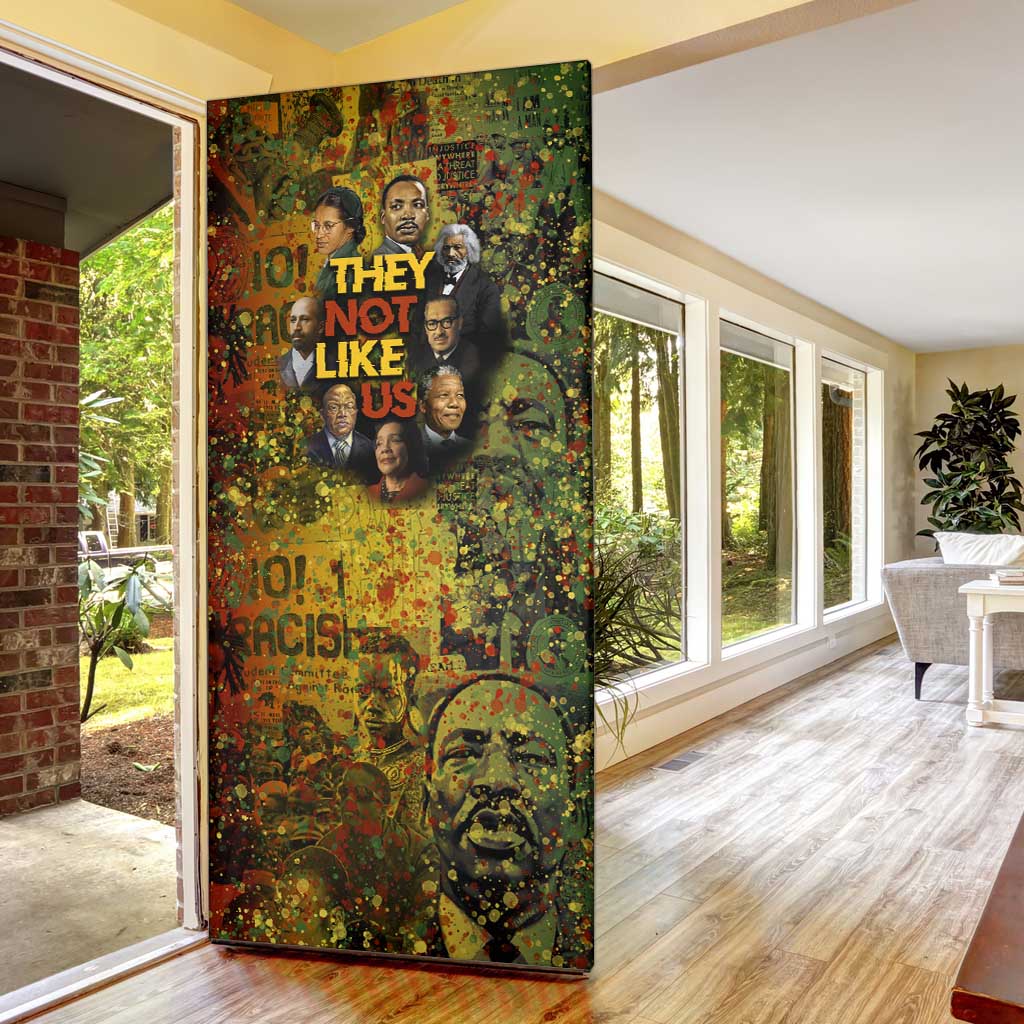 Black History Portrait Collage Door Cover Africa Empowering They Not Like Us Quote in Grunge Paint - African Pride