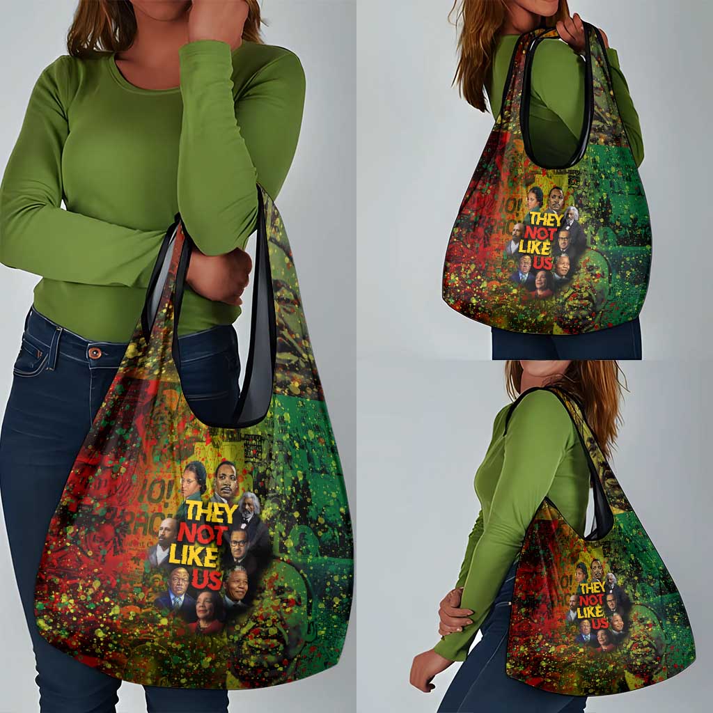 Black History Portrait Collage Grocery Bag Africa Empowering They Not Like Us Quote in Grunge Paint - African Pride