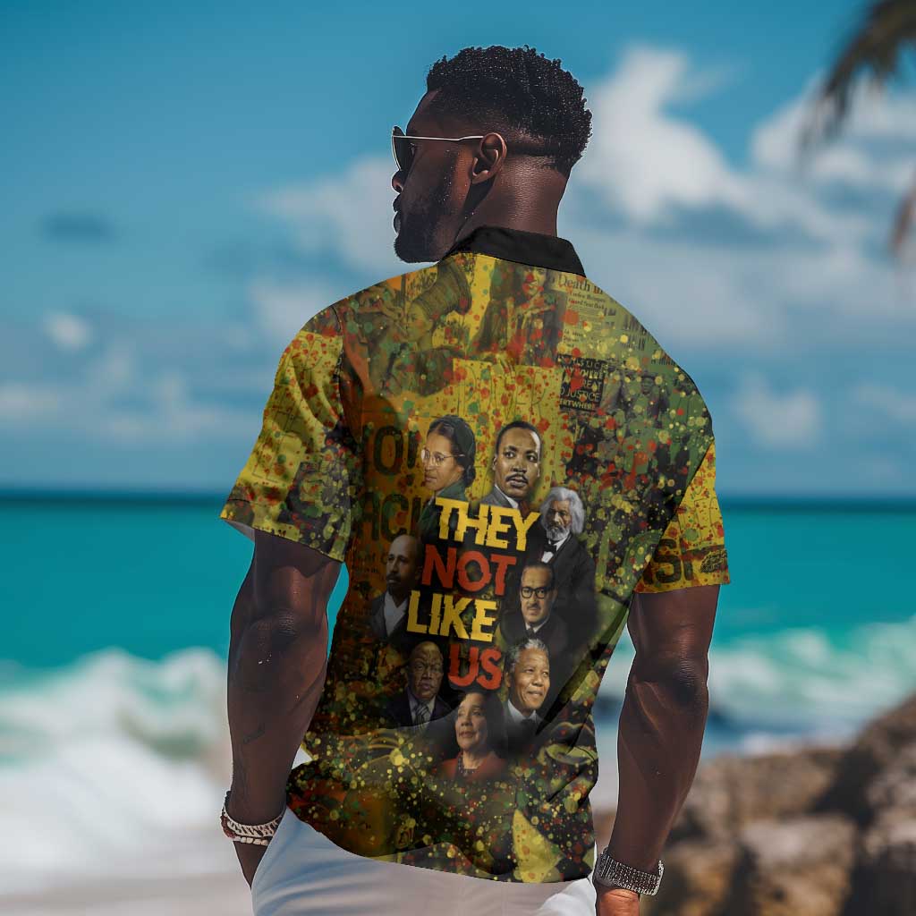 Black History Portrait Collage Hawaiian Shirt Africa Empowering They Not Like Us Quote in Grunge Paint - African Pride