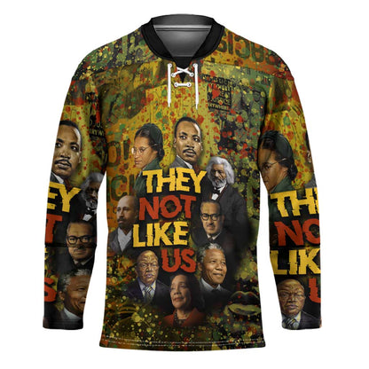 Black History Portrait Collage Hockey Jersey Africa Empowering They Not Like Us Quote in Grunge Paint - African Pride