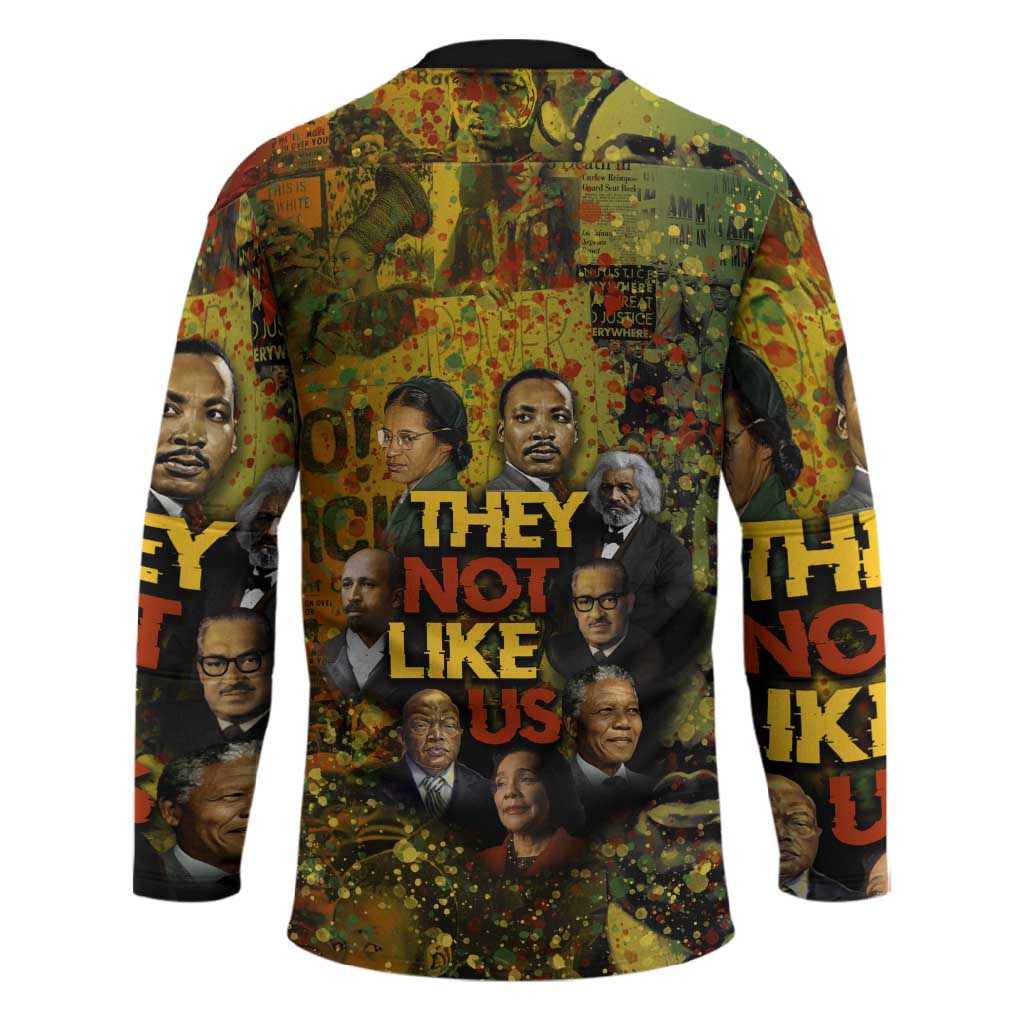 Black History Portrait Collage Hockey Jersey Africa Empowering They Not Like Us Quote in Grunge Paint - African Pride