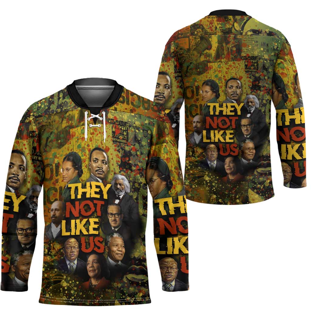 Black History Portrait Collage Hockey Jersey Africa Empowering They Not Like Us Quote in Grunge Paint - African Pride