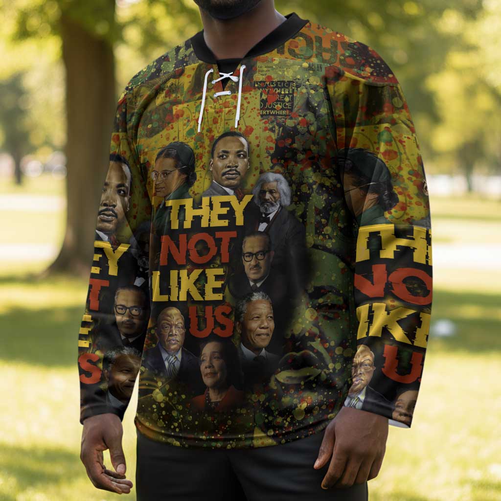 Black History Portrait Collage Hockey Jersey Africa Empowering They Not Like Us Quote in Grunge Paint - African Pride