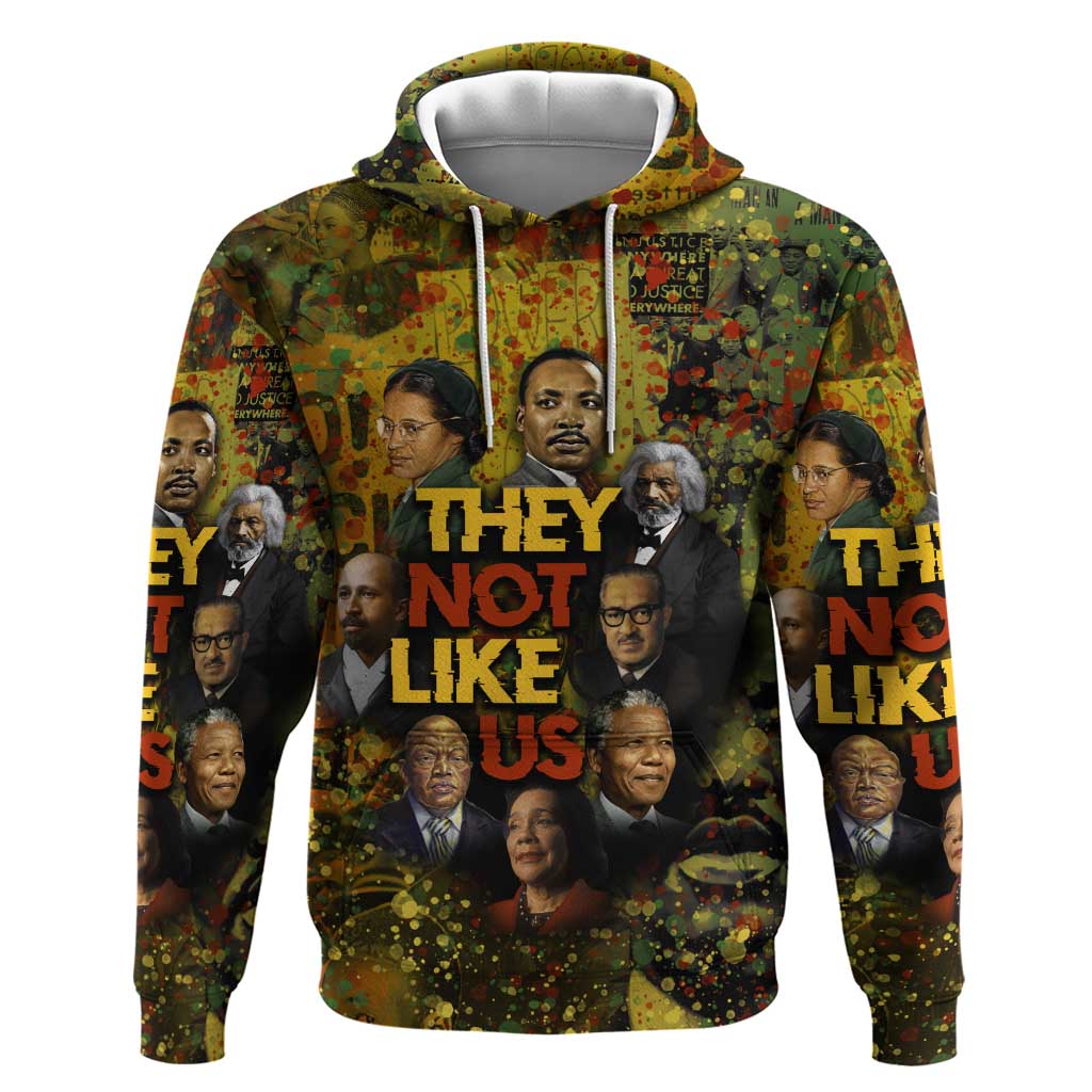 Black History Portrait Collage Hoodie Africa Empowering They Not Like Us Quote in Grunge Paint - African Pride