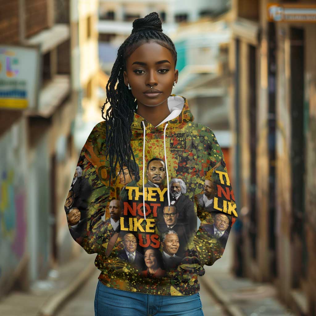 Black History Portrait Collage Hoodie Africa Empowering They Not Like Us Quote in Grunge Paint - African Pride