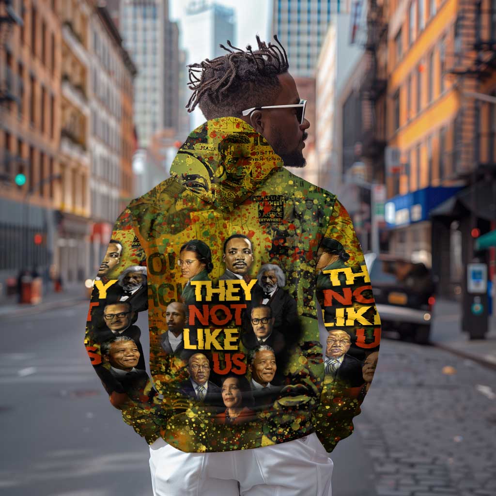Black History Portrait Collage Hoodie Africa Empowering They Not Like Us Quote in Grunge Paint - African Pride