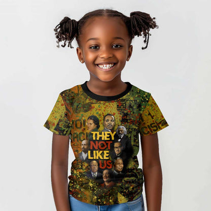 Black History Portrait Collage Kid T shirt Africa Empowering They Not Like Us Quote in Grunge Paint - African Pride