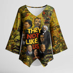 Black History Portrait Collage Kimono Sleeve Blouse Africa Empowering They Not Like Us Quote in Grunge Paint - African Pride