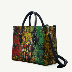 Black History Portrait Collage Leather Bag Africa Empowering They Not Like Us Quote in Grunge Paint - African Pride