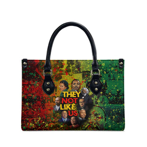 Black History Portrait Collage Leather Bag Africa Empowering They Not Like Us Quote in Grunge Paint - African Pride