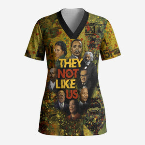 Black History Portrait Collage Scrub Top Africa Empowering They Not Like Us Quote in Grunge Paint - African Pride