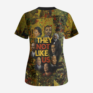 Black History Portrait Collage Scrub Top Africa Empowering They Not Like Us Quote in Grunge Paint - African Pride