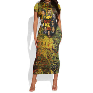 Black History Portrait Collage Short Sleeve Bodycon Dress Africa Empowering They Not Like Us Quote in Grunge Paint - African Pride