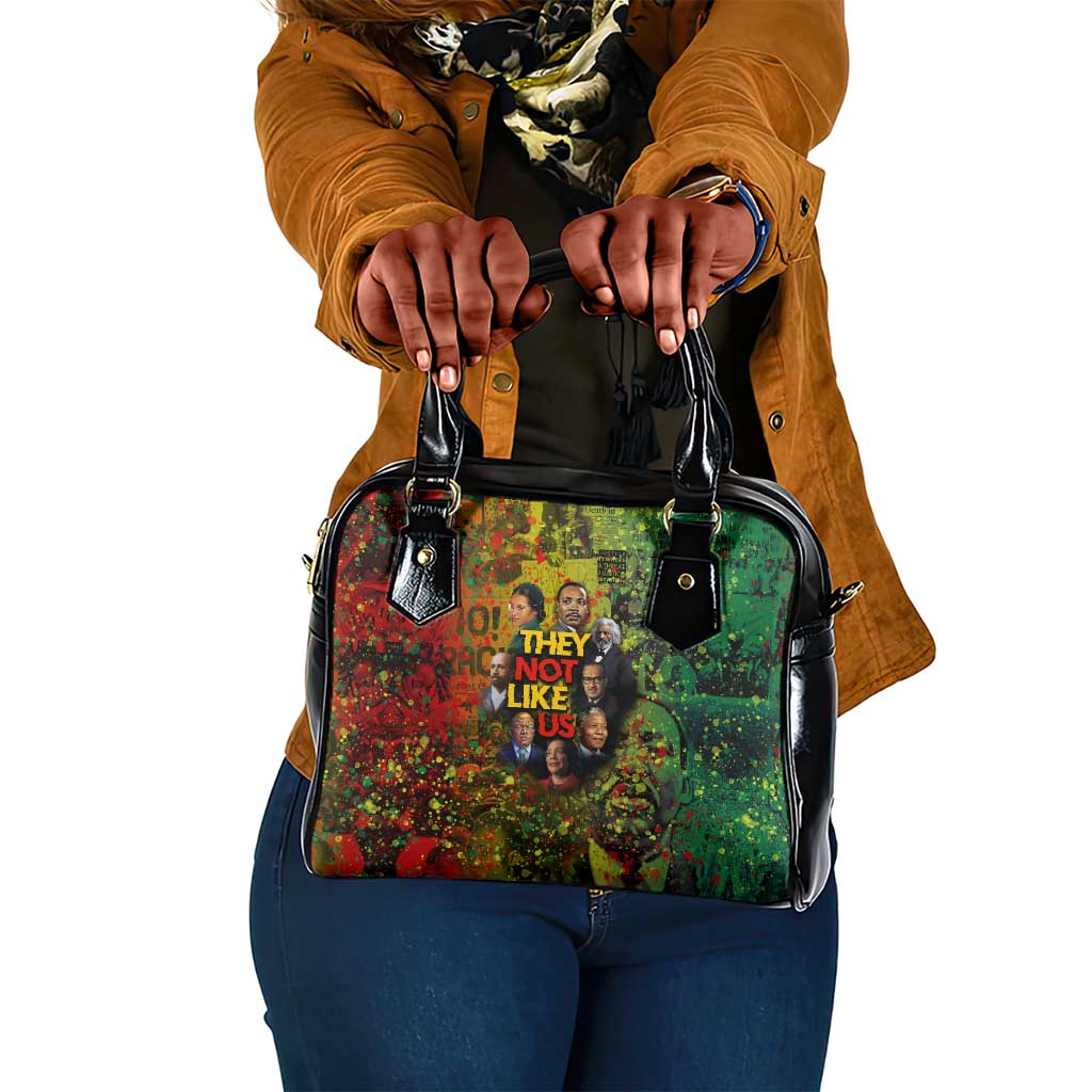 Black History Portrait Collage Shoulder Handbag Africa Empowering They Not Like Us Quote in Grunge Paint - African Pride