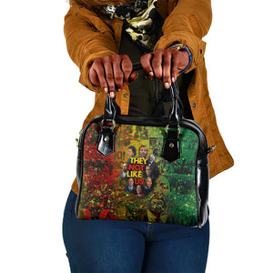 Black History Portrait Collage Shoulder Handbag Africa Empowering They Not Like Us Quote in Grunge Paint - African Pride