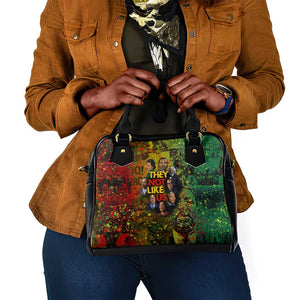 Black History Portrait Collage Shoulder Handbag Africa Empowering They Not Like Us Quote in Grunge Paint - African Pride