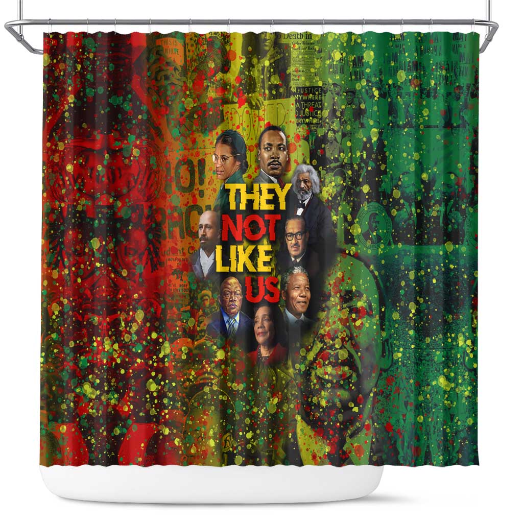 Black History Portrait Collage Shower Curtain Africa Empowering They Not Like Us Quote in Grunge Paint - African Pride
