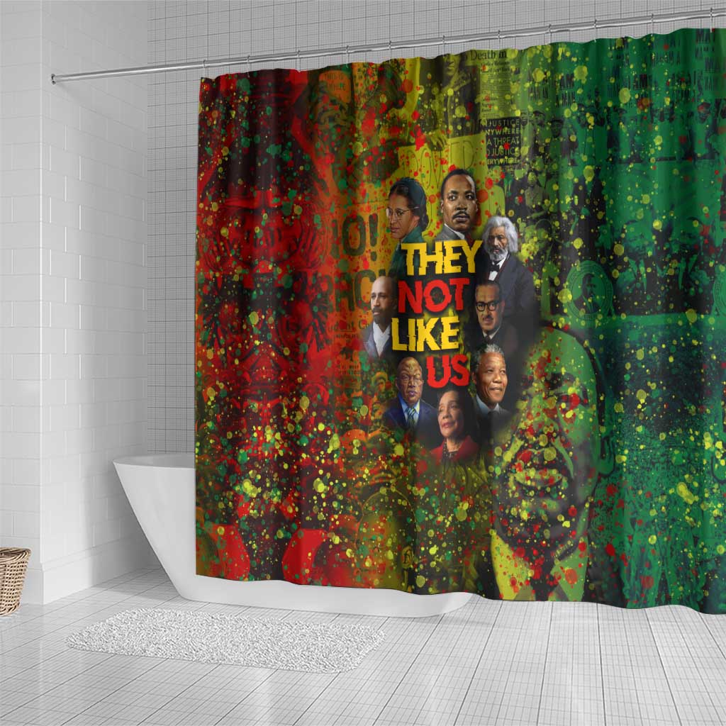 Black History Portrait Collage Shower Curtain Africa Empowering They Not Like Us Quote in Grunge Paint - African Pride