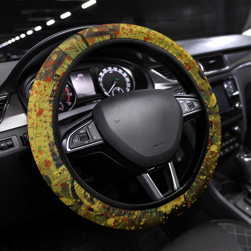 Black History Portrait Collage Steering Wheel Cover Africa Empowering They Not Like Us Quote in Grunge Paint - African Pride