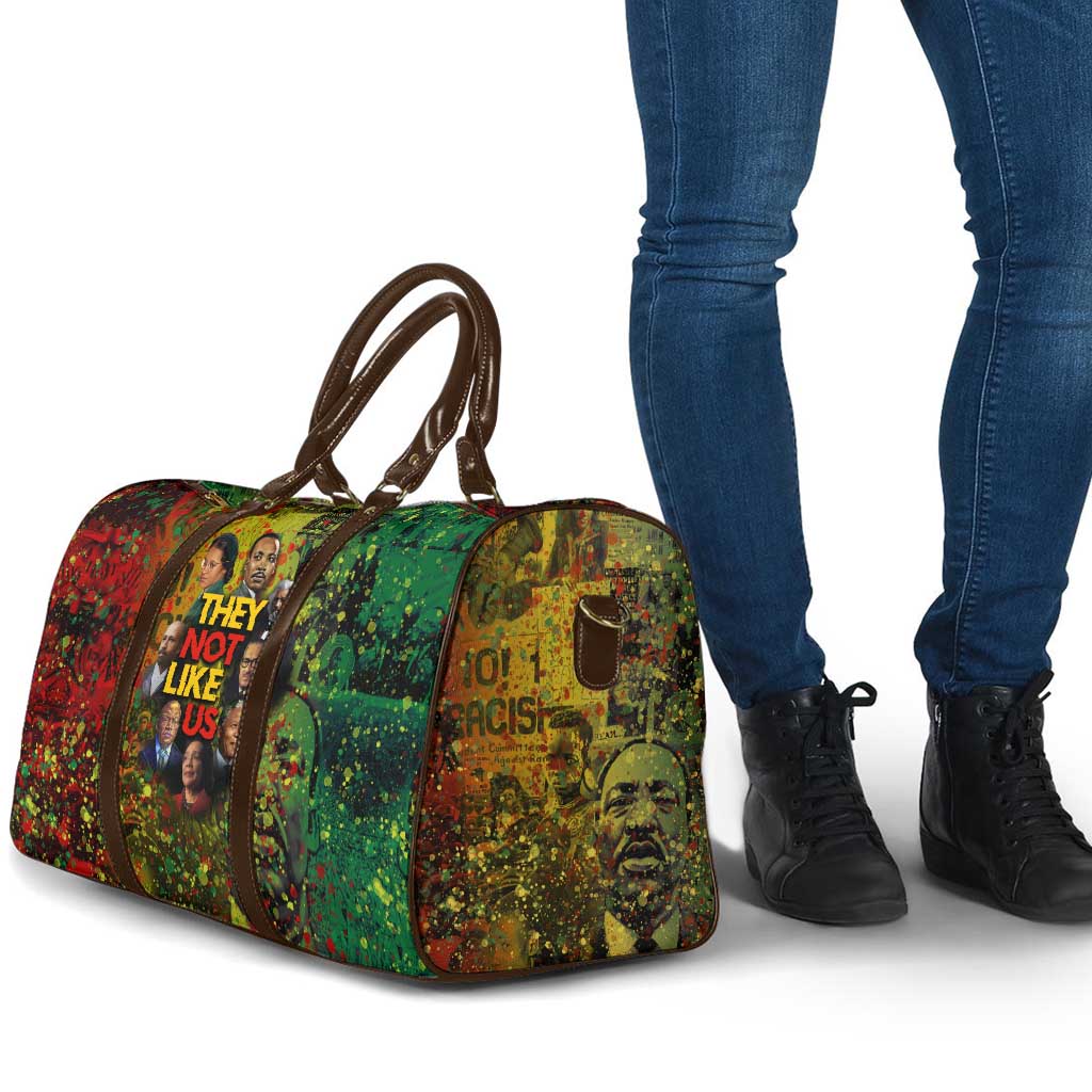 Black History Portrait Collage Travel Bag Africa Empowering They Not Like Us Quote in Grunge Paint - African Pride