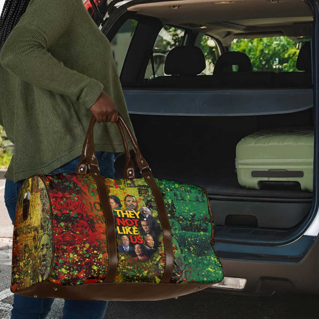 Black History Portrait Collage Travel Bag Africa Empowering They Not Like Us Quote in Grunge Paint - African Pride