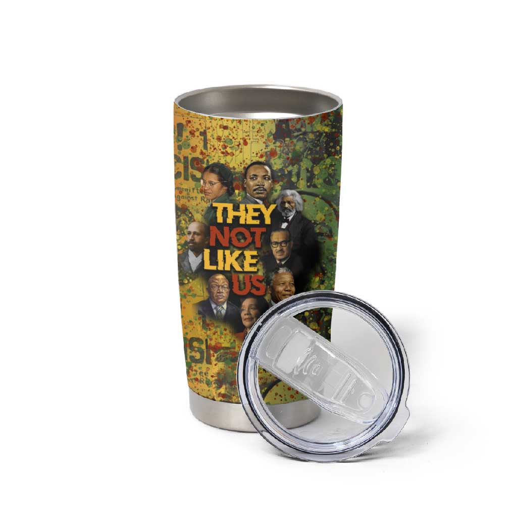 Black History Portrait Collage Tumbler Cup Africa Empowering They Not Like Us Quote in Grunge Paint - African Pride