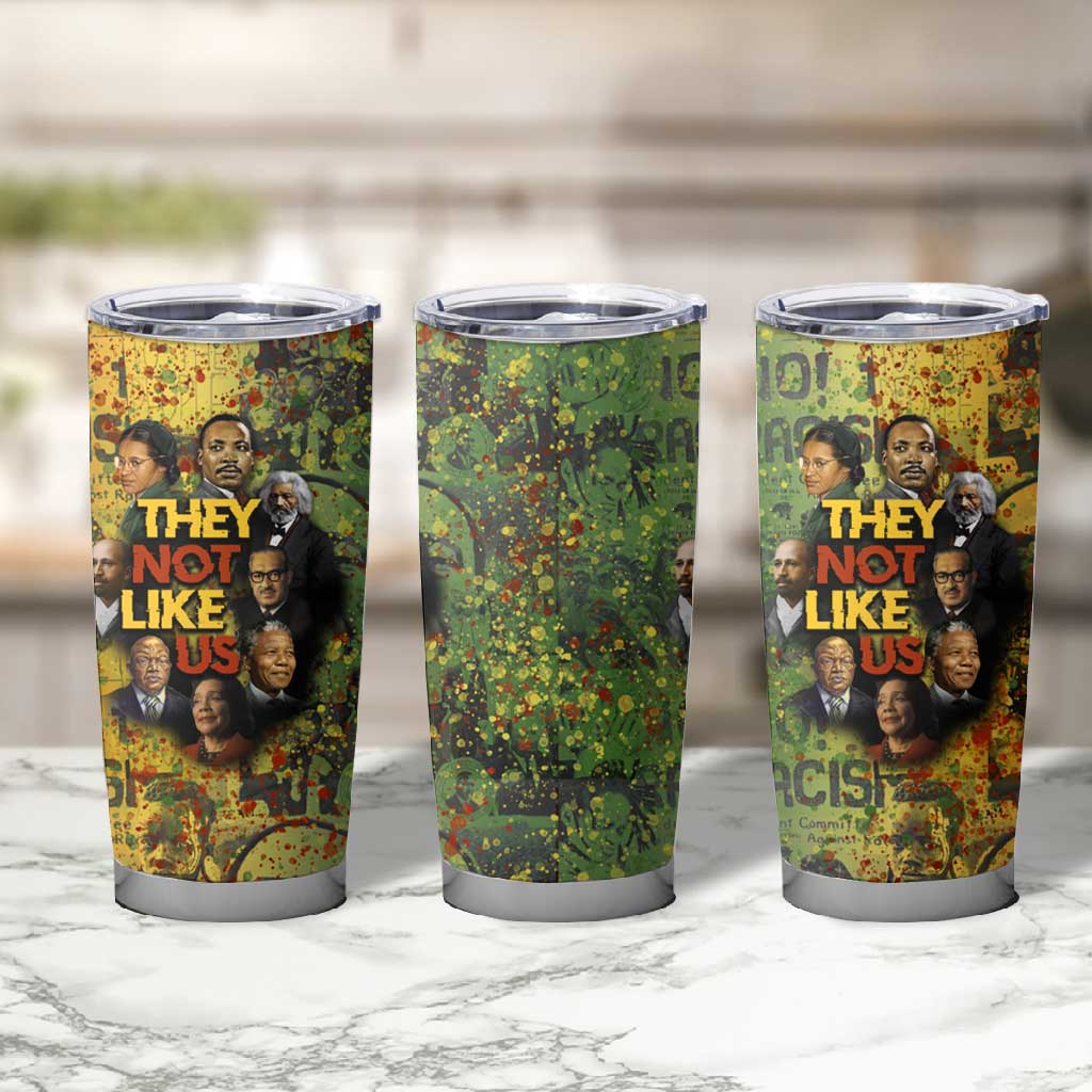 Black History Portrait Collage Tumbler Cup Africa Empowering They Not Like Us Quote in Grunge Paint - African Pride
