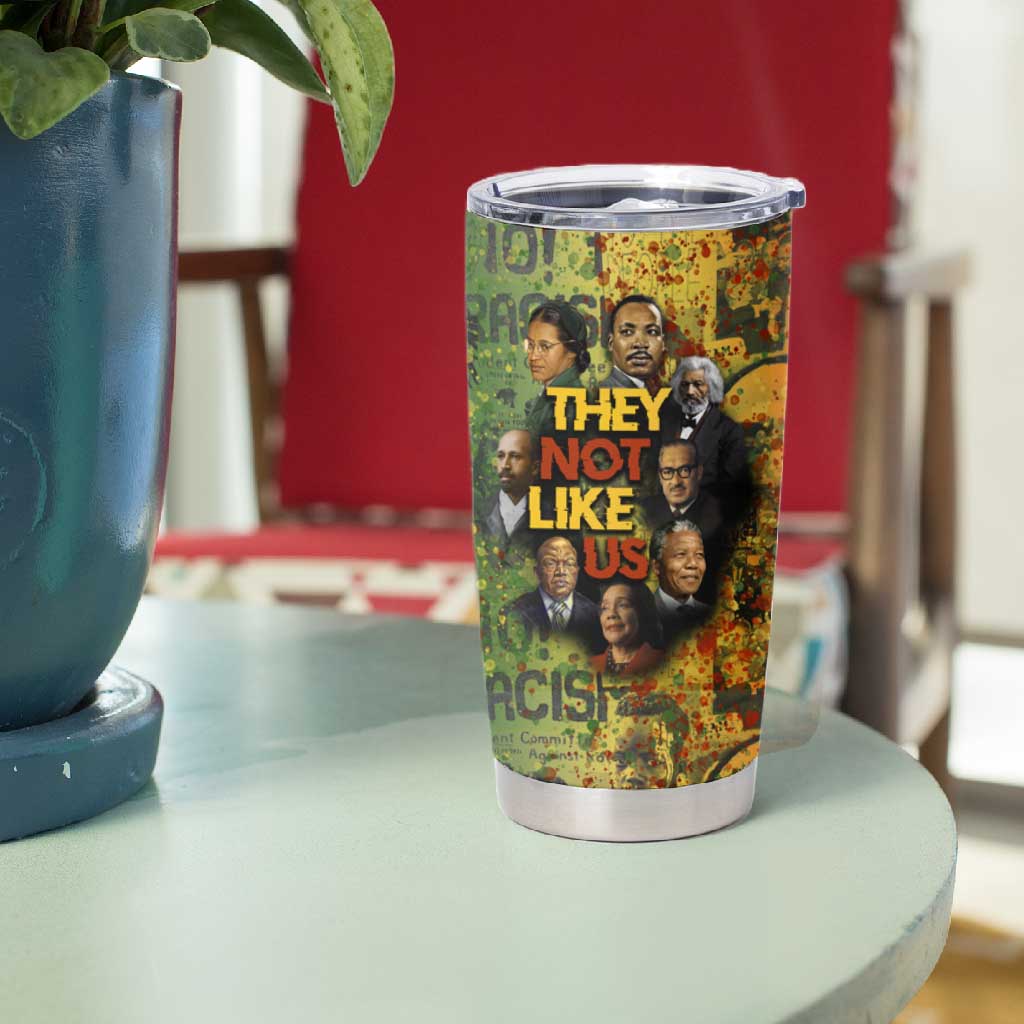 Black History Portrait Collage Tumbler Cup Africa Empowering They Not Like Us Quote in Grunge Paint - African Pride