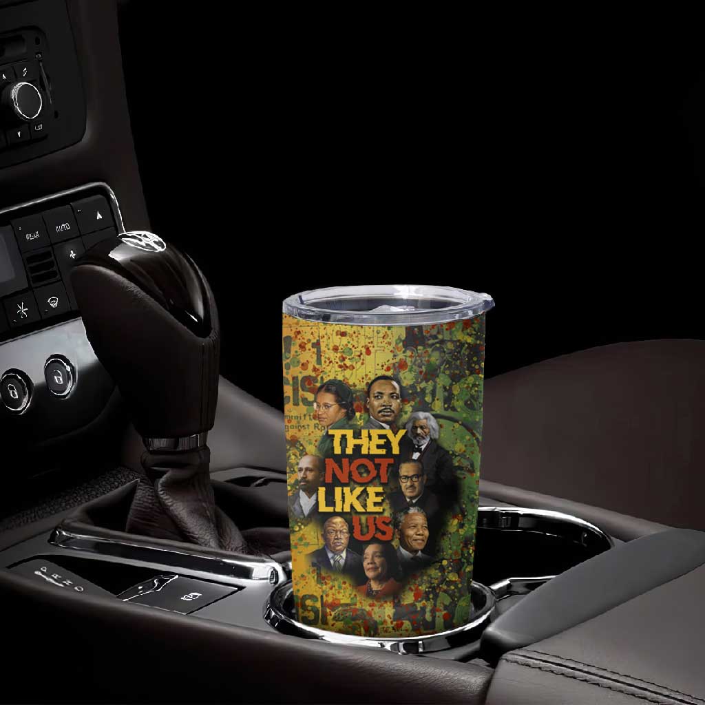 Black History Portrait Collage Tumbler Cup Africa Empowering They Not Like Us Quote in Grunge Paint - African Pride