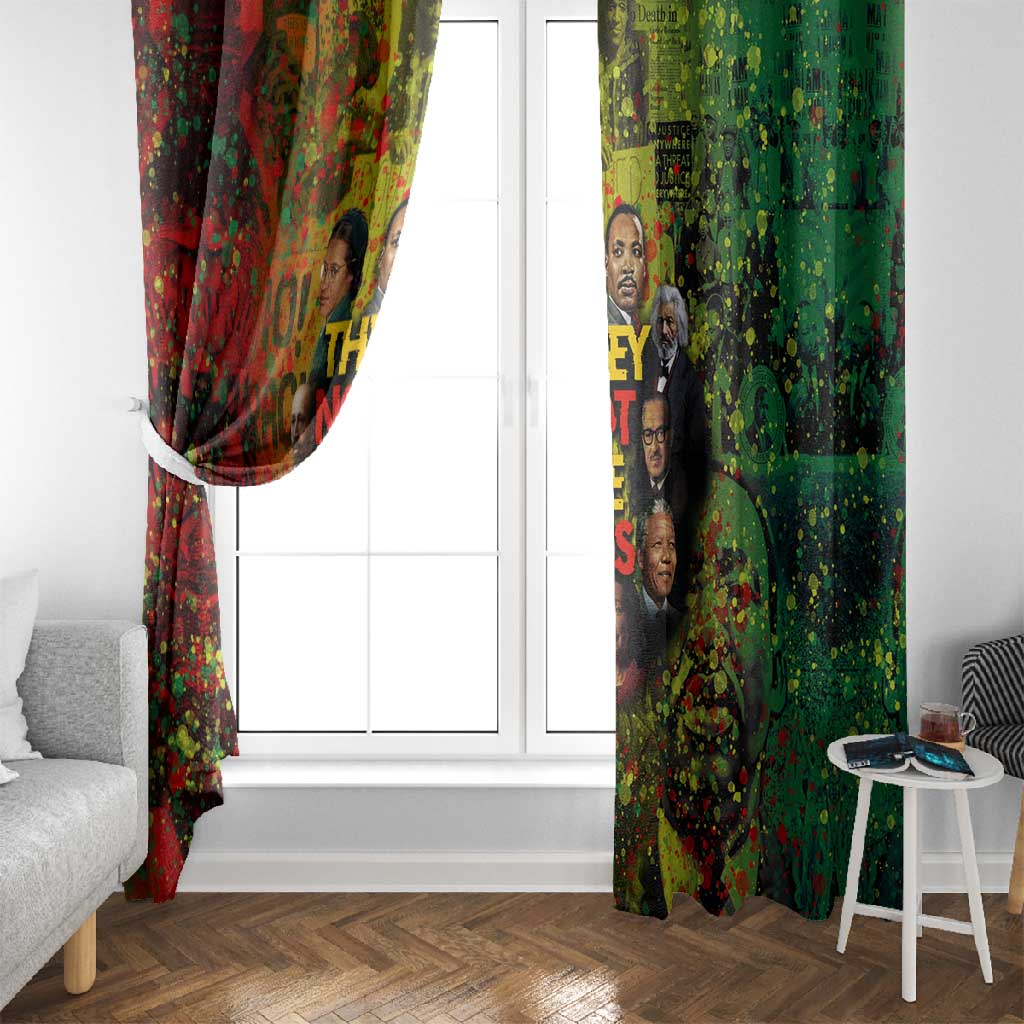 Black History Portrait Collage Window Curtain Africa Empowering They Not Like Us Quote in Grunge Paint - African Pride