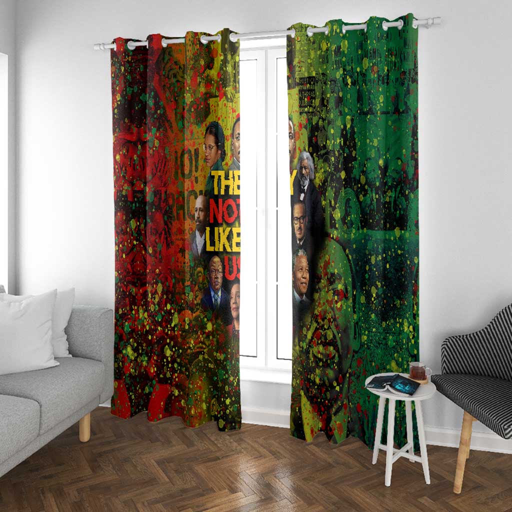 Black History Portrait Collage Window Curtain Africa Empowering They Not Like Us Quote in Grunge Paint - African Pride