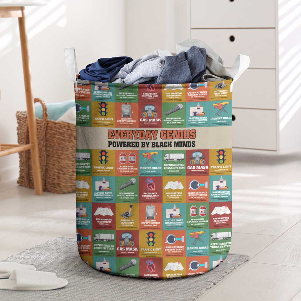 Everyday Genius Powered by Black Minds Laundry Basket with Colorful Invention Icons Pattern - African Pride