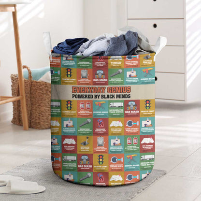 Everyday Genius Powered by Black Minds Laundry Basket with Colorful Invention Icons Pattern - African Pride