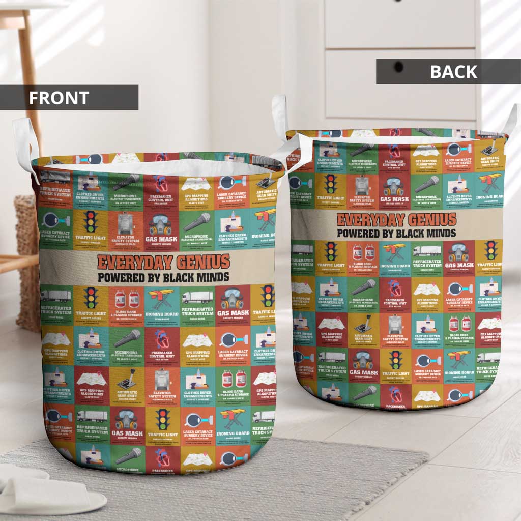 Everyday Genius Powered by Black Minds Laundry Basket with Colorful Invention Icons Pattern - African Pride