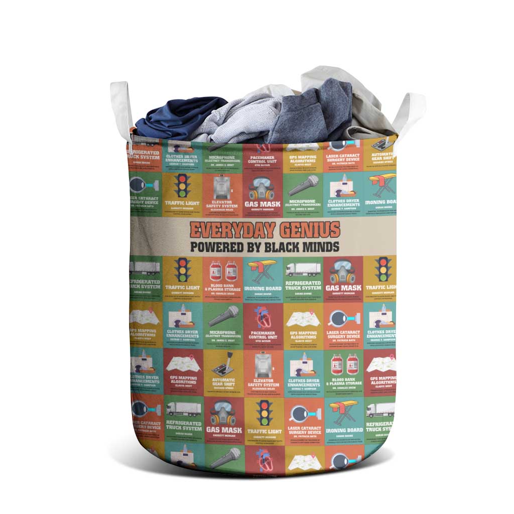 Everyday Genius Powered by Black Minds Laundry Basket with Colorful Invention Icons Pattern - African Pride