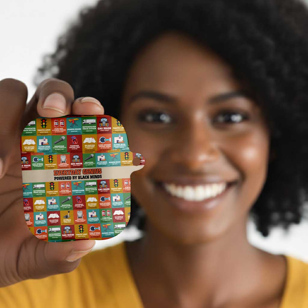 Everyday Genius Powered by Black Minds AirPods Case with Colorful Invention Icons Pattern - African Pride