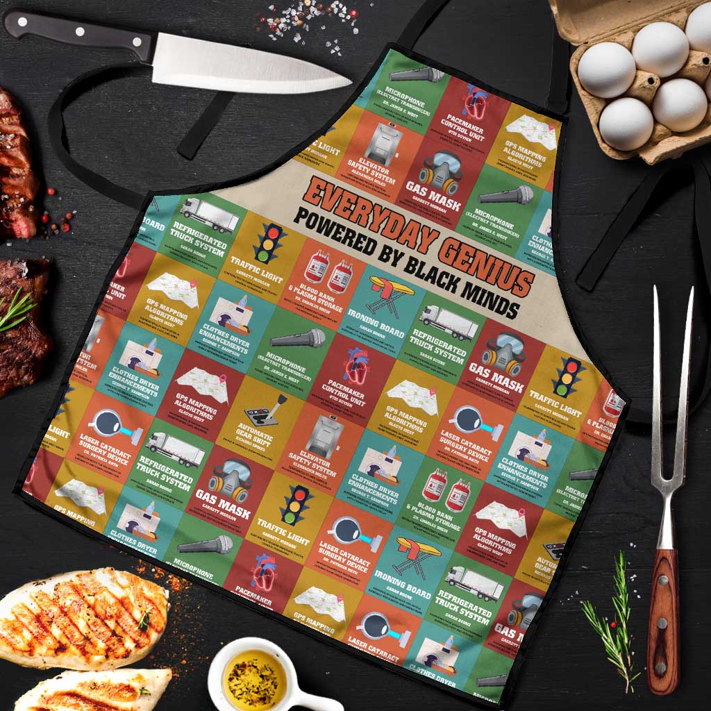 Everyday Genius Powered by Black Minds Apron with Colorful Invention Icons Pattern - African Pride