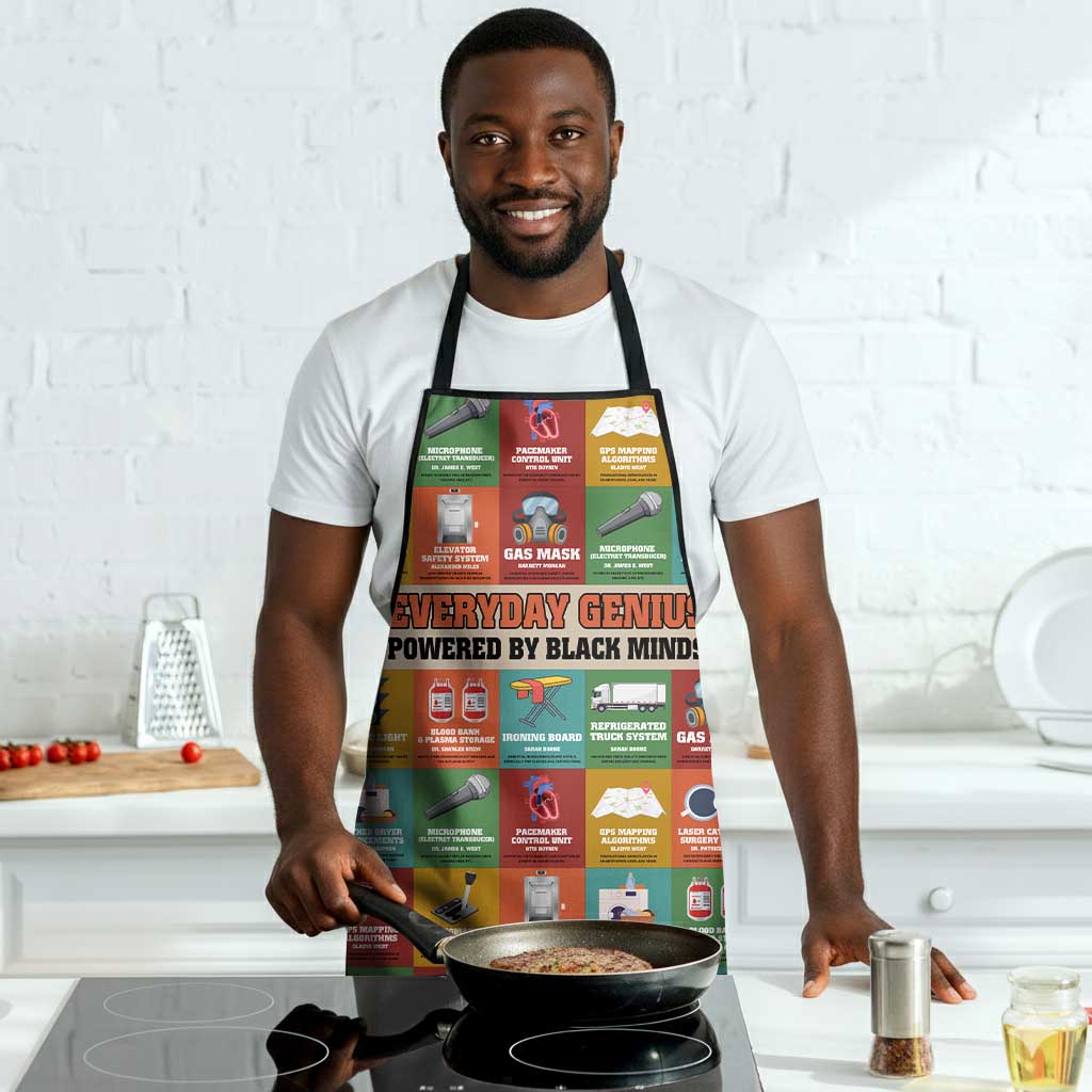 Everyday Genius Powered by Black Minds Apron with Colorful Invention Icons Pattern - African Pride