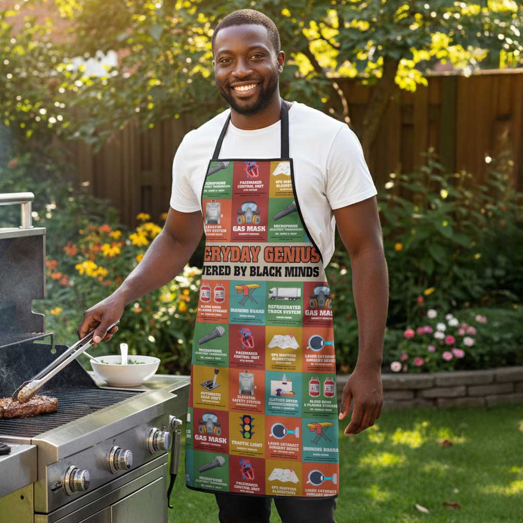 Everyday Genius Powered by Black Minds Apron with Colorful Invention Icons Pattern - African Pride
