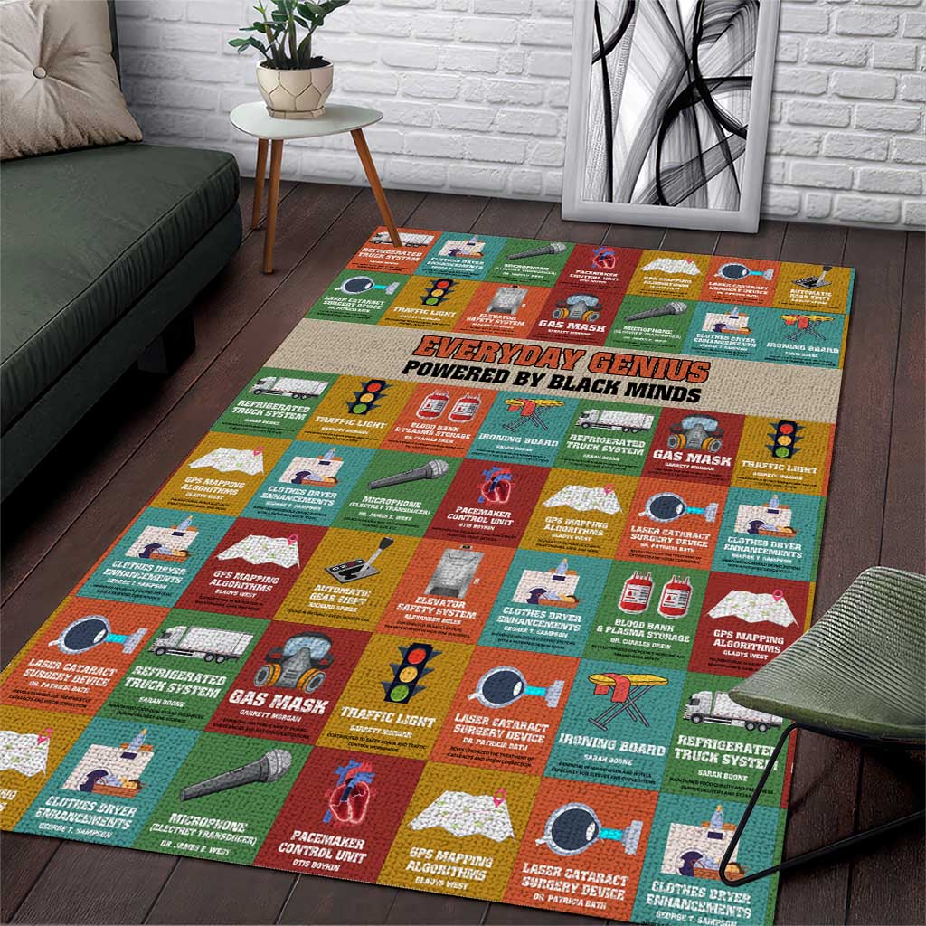 Everyday Genius Powered by Black Minds Area Rug with Colorful Invention Icons Pattern - African Pride