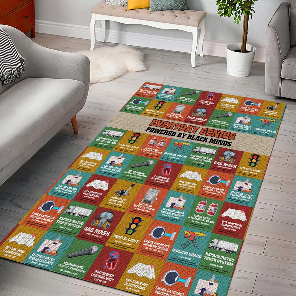 Everyday Genius Powered by Black Minds Area Rug with Colorful Invention Icons Pattern - African Pride