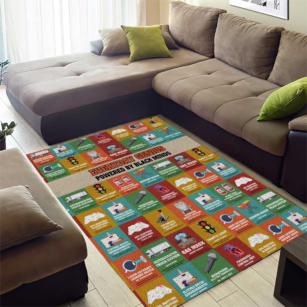 Everyday Genius Powered by Black Minds Area Rug with Colorful Invention Icons Pattern - African Pride