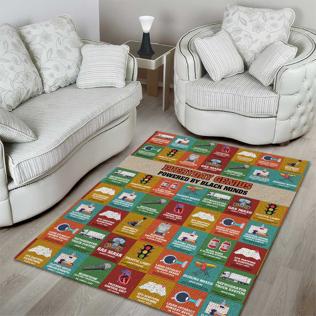 Everyday Genius Powered by Black Minds Area Rug with Colorful Invention Icons Pattern - African Pride