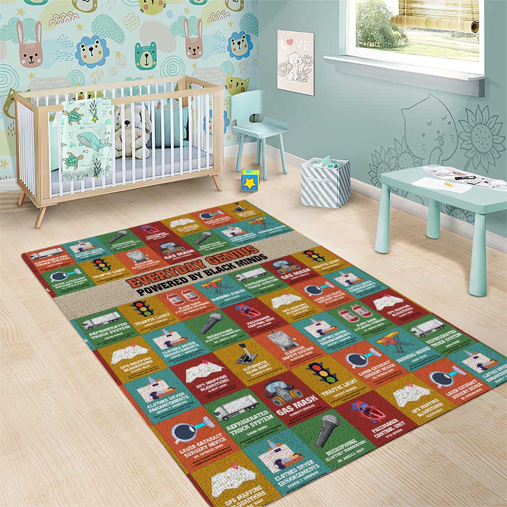 Everyday Genius Powered by Black Minds Area Rug with Colorful Invention Icons Pattern - African Pride