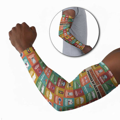 Everyday Genius Powered by Black Minds Arm Sleeves with Colorful Invention Icons Pattern - African Pride